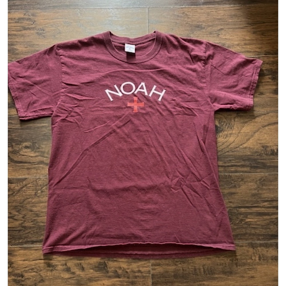 NOAH Men's Maroon Logo Graphic Cotton Knit Short Sleeve T-Shirt Crew Neck L